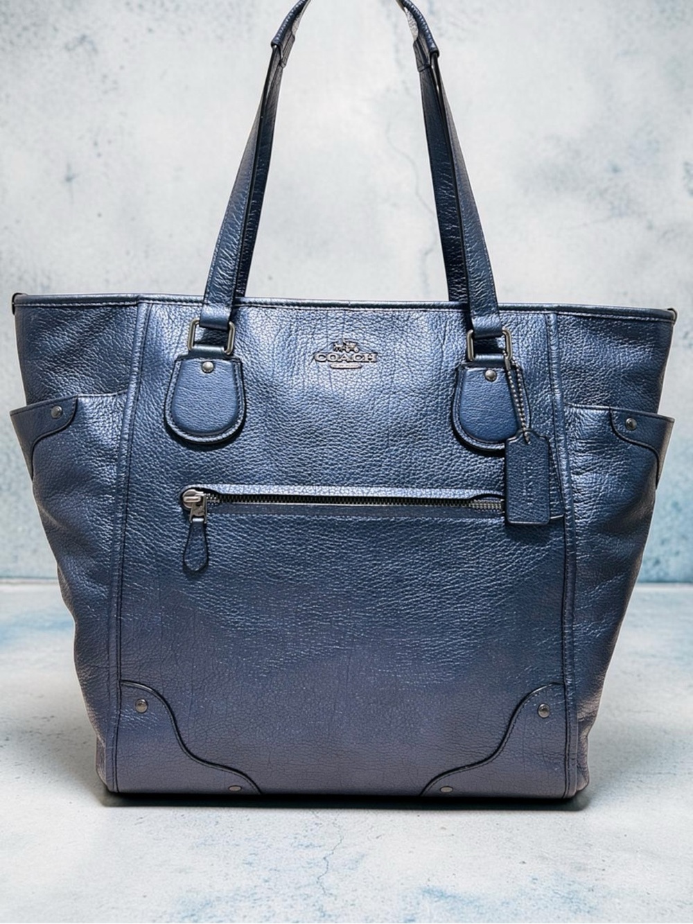 COACH Mickey Grain Leather Tote Bag in Denim